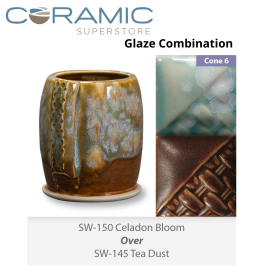 Celadon Bloom SW150 over Tea Dust SW145 Stoneware Glaze Combination Celadon Bloom SW150 over Tea Dust SW145 Stoneware Glaze Combination